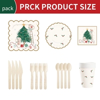 DAMAI Cherry - Fournitures de fête de Noël personnalisées - Ensemble de vaisselle jetable - Assiette en papier imprimée avec un arbre de Noël - Gobelet - Serviette - Vaisselle de table