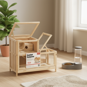 Jaula de Madera para Hámster SSV 63x39x38cm, Transpirable, para Mascotas Pequeñas, Uso en Interiores - Product Image 2