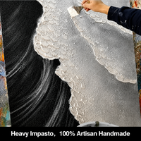 Peinture à l'huile abstraite moderne Wabi-Sabi avec texture 3D, paysage marin, 100% peinte à la main, art mural pour hôtels de luxe et projets de design d'intérieur