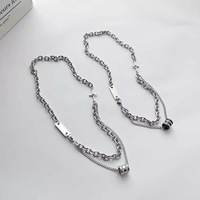 Nouveau collier unisexe à double rangs de perles ornées de strass, porte-bonheur ; Chaîne tendance style hip-hop, sensation premium