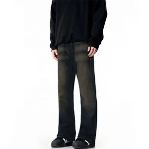 Moda Homme proveedor de Alibaba estilo Punk micro pull jeans Unisex slim fit retro Wash Hot ins retro pantalones vaqueros de pierna ancha
