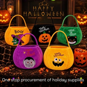 Bolsas de Halloween para Dulces, Portátiles, de Peluche, con Bordado de Calabaza, Reutilizables, para Niños, Fiestas Infantiles - Product Image 1