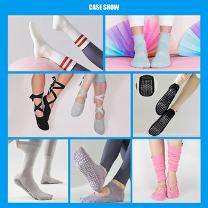 Diseño personalizado de marca con cordones <span class=keywords><strong>Pilates</strong></span> Grip calcetines de lujo de las mujeres atléticas lindo algodón rosa Ballet Yoga <span class=keywords><strong>Pilates</strong></span> calcetín con lazo - Product Image 4
