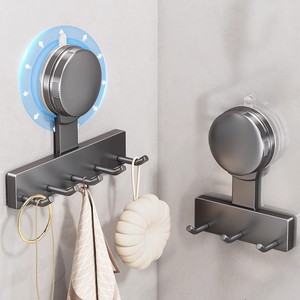 Excellent Suction Cup Hook 4 Hooks Brushed Nickel Removable Wall Mount For Bathroom Kitchen Door Coat Rack - Product Image 1