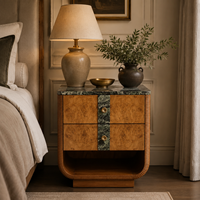 Table de chevet moderne de luxe en bois de palissandre à 2 tiroirs, table de chevet cannelée avec plateau en marbre et étagère ouverte, pour villa et hôtel, OEM/ODM
