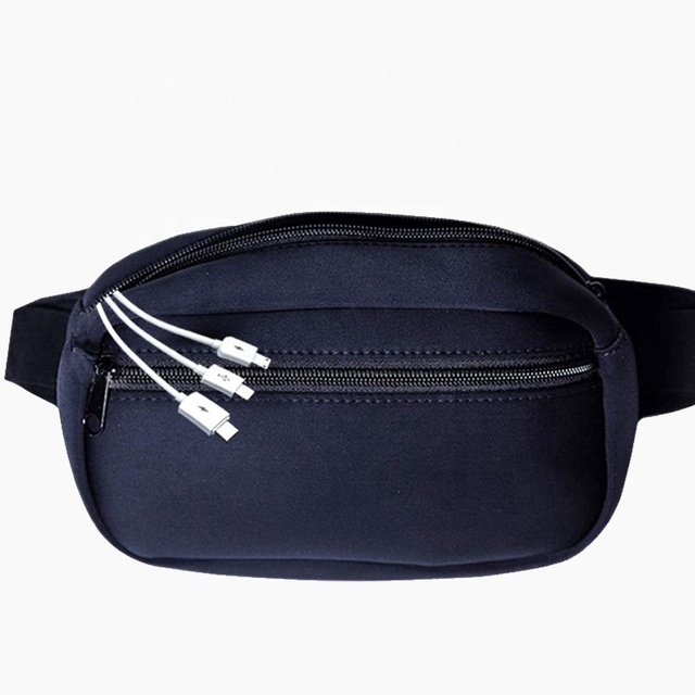 Custom Causal Outdoor Travel Nylon Neoprene Large Capacity Crossbody USB Charging Phone Pouch Waist Bag Fanny Pack