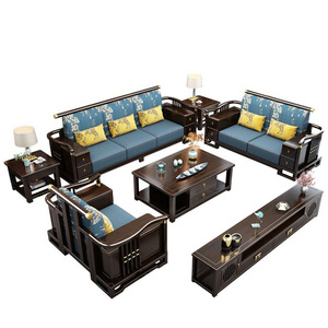 Nuevo juego de sofás de madera maciza de estilo chino con almacenamiento, muebles para sala de estar para villas y apartamentos grandes - Product Image 5