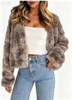 Veste en fausse fourrure noire pour femmes, manteau court en fausse fourrure