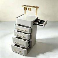 Chariot de Salon de Coiffure Moderne, Meuble de Rangement à 4 Tiroirs avec Support Rétractable pour Bol de Teinture Latéral, pour Salon de Beauté, Spa et Barbier