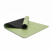 Tapis de yoga en caoutchouc PU avec sangles de transport, gravés au laser, alignement de la ligne centrale du corps, gymnastique normale, turquoise, vert militaire