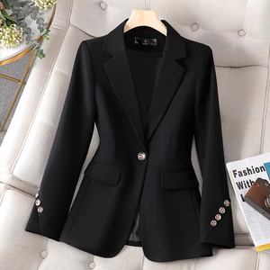 Blazer formel pour femme de haute qualité, automne, boutonné, double boutonnage, coupe ajustée, <span class=keywords><strong>veste</strong></span> de costume <span class=keywords><strong>noire</strong></span> - Product Image 2