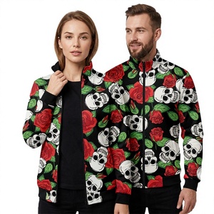 Unisex <b>Gothic</b> Fleece <b>Jacket</b> Heart Print Zipper Front Mandarin Collar Regular Fit Waterproof Cotton Liner Silk Lining Winter Wear - Product Image 1