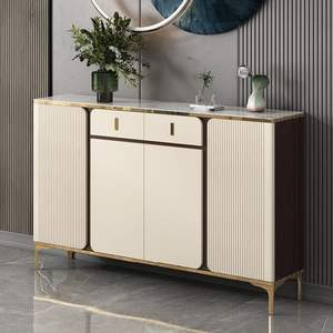 Aparador moderno minimalista con molduras doradas y puertas blancas para almacenamiento en la cocina - Product Image 2