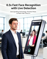Terminale di Controllo Accessi con Riconoscimento Facciale, Sistema di Rilevamento Presenze Biometrico, Schermo Touch, Basato su Linux, Audio Unidirezionale, TCP/IP, Bluetooth