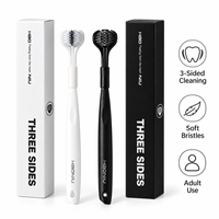 Brosse à dents manuelle 3 faces pour adultes, OEM & ODM, poils souples de 0,15 mm pour un nettoyage en profondeur, brosse de voyage pour soins bucco-dentaires, blanc et noir
