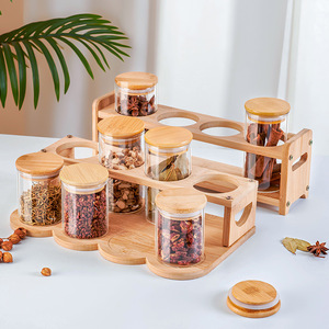 Organizador de encimera, botella de aceite, soporte de exhibición para niños, contenedores de almacenamiento de cocina, tapas de bambú, tarros, estante para especias - Product Image 4