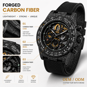Montre squelette en fibre de carbone avec logo personnalisé, chronographe automatique 4130, luxe sport pour homme, bracelet en nylon OEM 20mm, breloque à aiguille, faible MOQ - Product Image 2