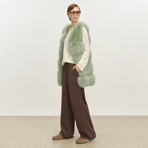 <span class=keywords><strong>Gilet</strong></span> di Lusso in Vera Pelliccia di Volpe <span class=keywords><strong>Verde</strong></span> per <span class=keywords><strong>Donna</strong></span>, Lunghezza Media, Senza Maniche, Produzione OEM all'Ingrosso - Product Image 3