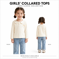 T-shirt personnalisé pour filles, col Peter Pan, manches longues, sous-vêtement, tee-shirt en coton pour tout-petits et enfants, haut pour enfants, OEM ODM, vente en gros