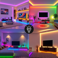 Bande LED RGB Joystar 24V 20M/Rouleau, découpable, en plastique, sans chute de tension, contrôlable par application/télécommande, intensité variable, prise UE, vente en gros