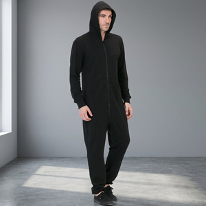 100% Cotton Hooded Fleece <b>Jumpsuit</b> Onesie Pajamas for Men Custom Made Casual <b>Lounge</b> Wear with Long Sleeve and Pockets - Product Image 3