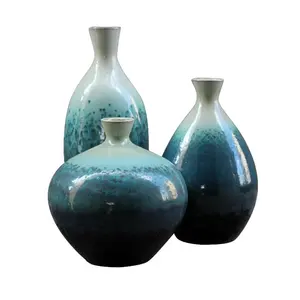 Commercio all'ingrosso OEM su ordinazione 3 pcs di Alta Qualità Blu Cina porcellana nordic Vaso di fiore di ceramica