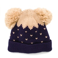Bonnet d'hiver unisexe en acrylique tricoté polaire pour enfants, avec pompon, bicolore, à rayures, motif fruit, logo personnalisé, broderie 3D, lettres, pour tout-petits