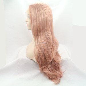 Parrucche Lunghe <span class=keywords><strong>Rosa</strong></span> Chiaro Semintrecciate a Mano, Popolari in Europa e America, Ondulate, in Fibra Sintetica Resistente alle Alte Temperature per Donne - Product Image 3