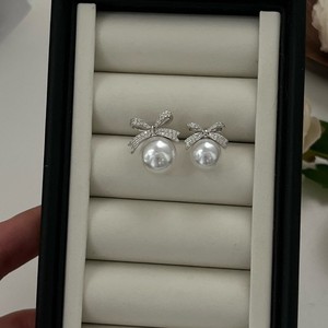 Boucles d'oreilles en argent pur S925, héritière riche, mignonnes, nobles, pur désir, sentiment de jeunesse, nœud, perle blanche australienne - Product Image 3