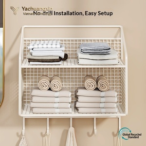 Minimalist Metal Wall Mounted Storage <b>Rack</b> With Hooks For Behind Door Or Wall Organization Rust Resistant Single Tier Design - Product Image 2