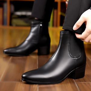 Bottines Chelsea rétro de style britannique pour hommes, à bout <span class=keywords><strong>pointu</strong></span>, tendance, à la mode, nouvelles, décontractées, polyvalentes, avec fermeture éclair latérale - Product Image 4