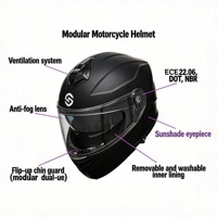Casque de moto modulaire multifonctionnel à visière rabattable unisexe certifié DOT avec ventilation et dissipation de chaleur