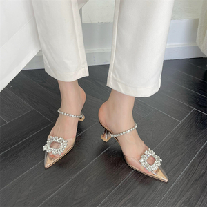 2025 Newest Summer Women's Party High Heels Wedding Shoes Transparent Toe Autumn Kitten Heel <b>Sandals</b> - Product Image 3