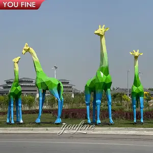 Attractive Fiberglass Geometry Giraffe Family Statue