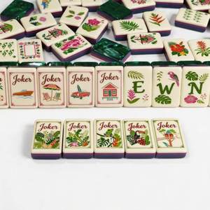 Jeu de tuiles de Mahjong américain vert plage tropicale, 160 pièces en acrylique, gravé Jungle Joker, avec tapis offert - Product Image 4