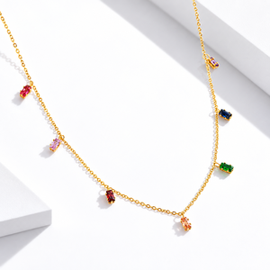สร้อยคอจี้เพทายหลากสีทอง สร้อยสแตนเลสชุบทอง 14K แบบสุญญากาศ ความยาว 40+5 ซม. - Product Image 1
