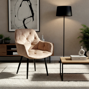 Sillas de Comedor de Tela Moderna Nórdica para Hotel, Sillas de Comedor de Metal Negro para Cocina y Restaurante, Sillón de Terciopelo Beige para Restaurante - Product Image 1