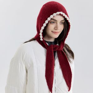 Gorro de punto con orejeras, logotipo personalizado, con perlas y lazo, gorro francés, gorro de invierno para mujer, venta al por mayor de fábrica - Product Image 1