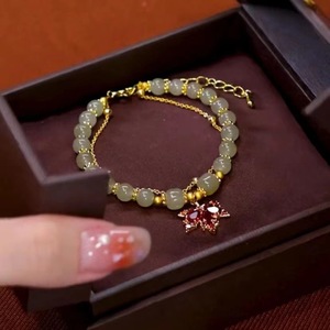 <b>Red</b> Agate Maple Leaf <b>Bracelet</b> Double Layer Chain Women's Jewelry Gift Elegant Fashion Accessory - Product Image 3