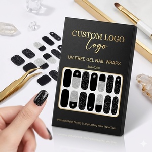 Autocollants d'ongles en gel noirs personnalisé<span class=keywords><strong>s</strong></span> sans UV, avec paillettes argentées, semi-durcis, qualité salon, sans HEMA, pour manucure en gros - Product Image 1