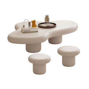 Table basse décorative en bois massif de style européen moderne de haute qualité, en forme de nuage blanc, amovible, faite à la main, pour salon - Product Image 1