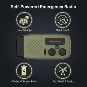 10-Year Lifespan Portable Emergency DAB+ NOAA WB FM Radio Solar <b>Speaker</b> Tactical Grade Hand Crank Global Satellite Radio - Product Image 2