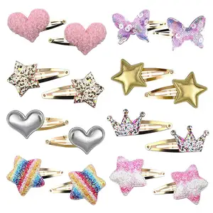 Wholesale Star/Crown/Heart/Butterfly Shaped Barrettes Cute Metal Snap Clip Hair Pins Sparkly Hair Barrettes for Litter Girls