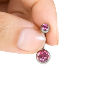 Piercing de nombril pour femme en titane ASTM F136, avec double boule ronde et fermoir à vis, serti de zircone en acier - Product Image 5