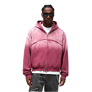 Özel Tasarım Erkek Kapüşonlu Sweatshirtleri Büyük Beden %100 Pamuk Düşük Omuzlu Sokak Modası 400 Gsm Ağır Kumaş Asit Yıkama Fermuarlı - Product Image 1