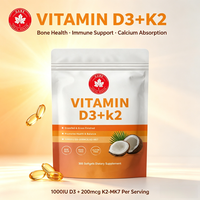 Capsules de Vitamine D3 K2 à Marque Blanche OEM avec K2 MK7, 300 Gélules Molles pour la Santé Osseuse, Immunitaire et Cardiaque, à l'Huile de Coco, Personnalisables