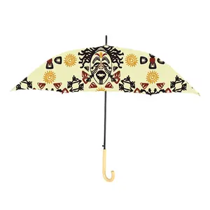 Nouveau design africain imprimé ankara parapluie ouvert automatique kente parapluie droit avec poignée en bois