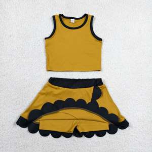 ชุดกระโปรงเด็กผู้หญิง GSD4099 Rts Little Active Girl สีน้ำตาล เหลือง ดำล้วน ลายพิมพ์ ชุดโยคะแขนกุดสำหรับฤดูร้อน ผ้า Worsted - Product Image 2