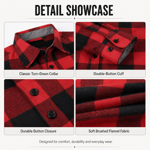 <span class=keywords><strong>Camicia</strong></span> in flanella a quadri Buffalo <span class=keywords><strong>rossa</strong></span> e nera da uomo, in cotone spazzolato, a maniche lunghe, con doppia tasca, stile Lumberjack, per l'autunno - Product Image 5