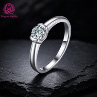 Cincin Moissanite Perak Sterling 925 Bulat 0.5CT D VVS1 Minimalis Polos Elegan untuk Wanita, Cocok untuk Hadiah